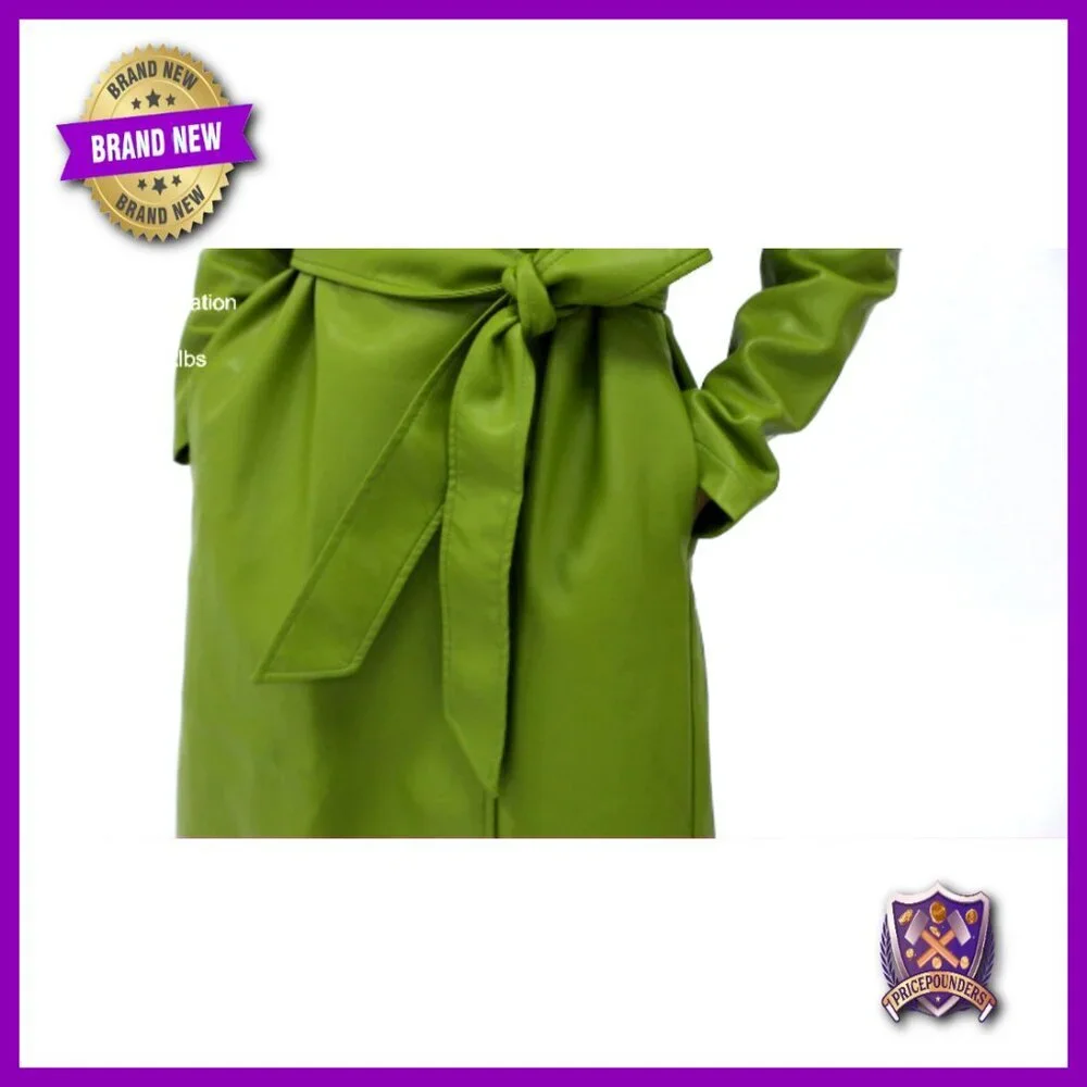 Faux Leather Trench Coat Lapel Open Front Belted Elegant Chic Street Style